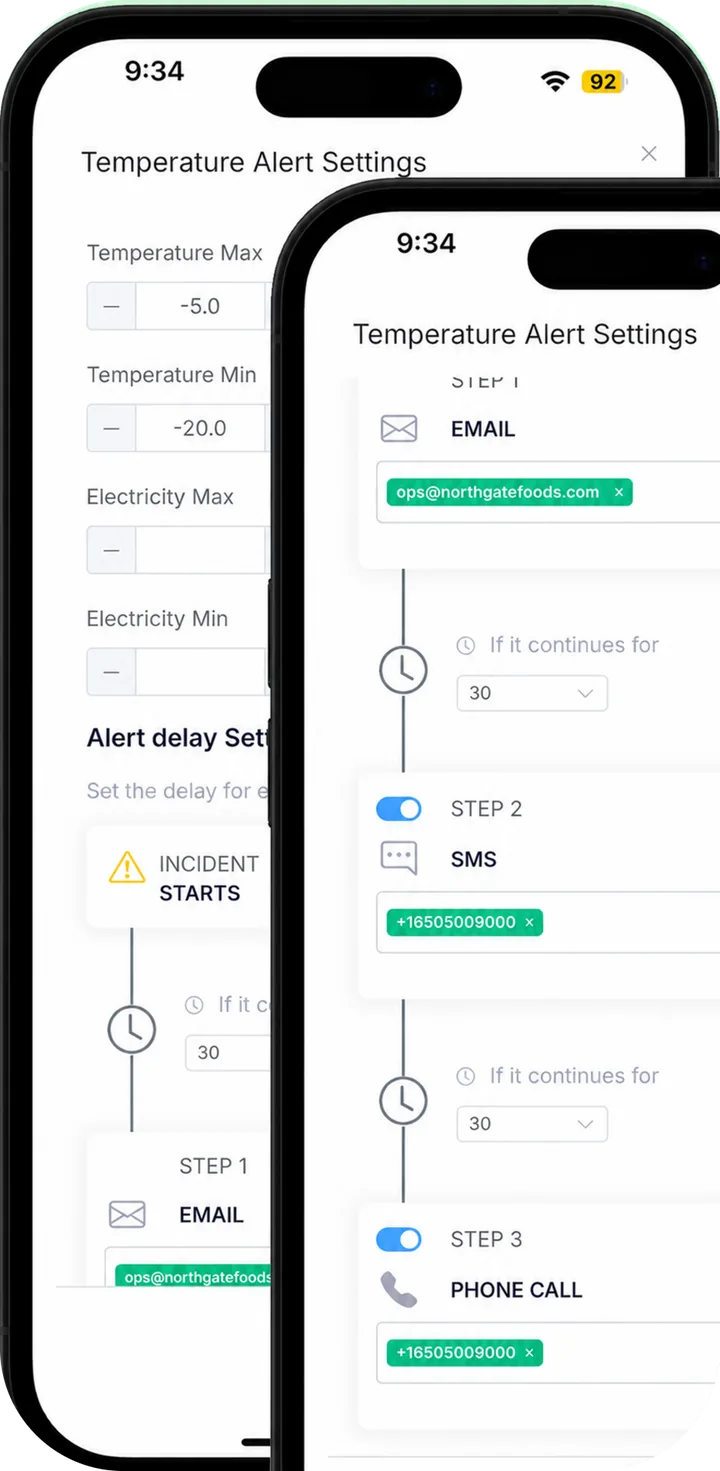 Alert configuration screen showing escalation steps